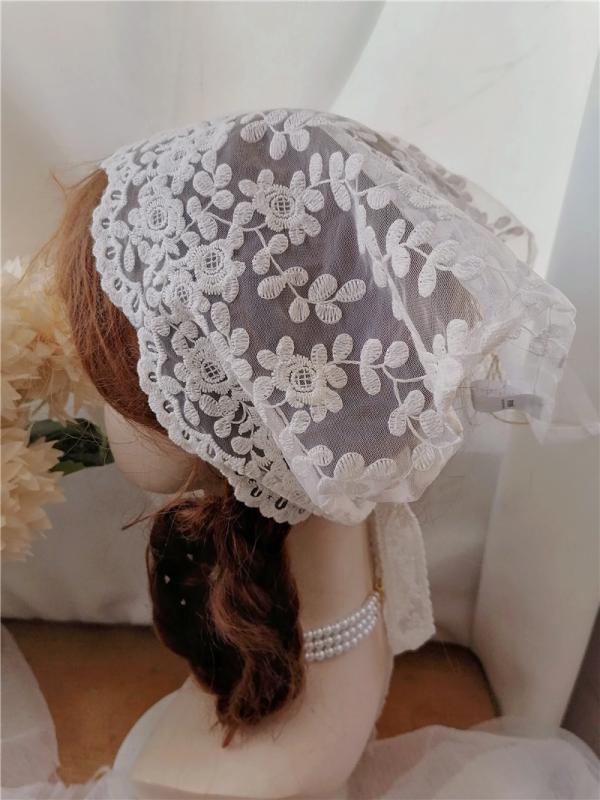 帽子 おしゃれ レディース ヘアアクセサリー 夏 薄手 透明薄片 刺繍 三角 スカーフ レース 帽子 綿麻 レディース