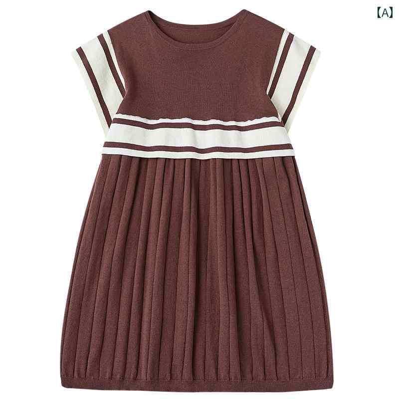 スカート ドレス ワンピース キッズ かわいい ナチュラル 子供服 夏 子供 半袖 サマー カレッジ スタイル 女の子 ワイン レッド ニット 女の子