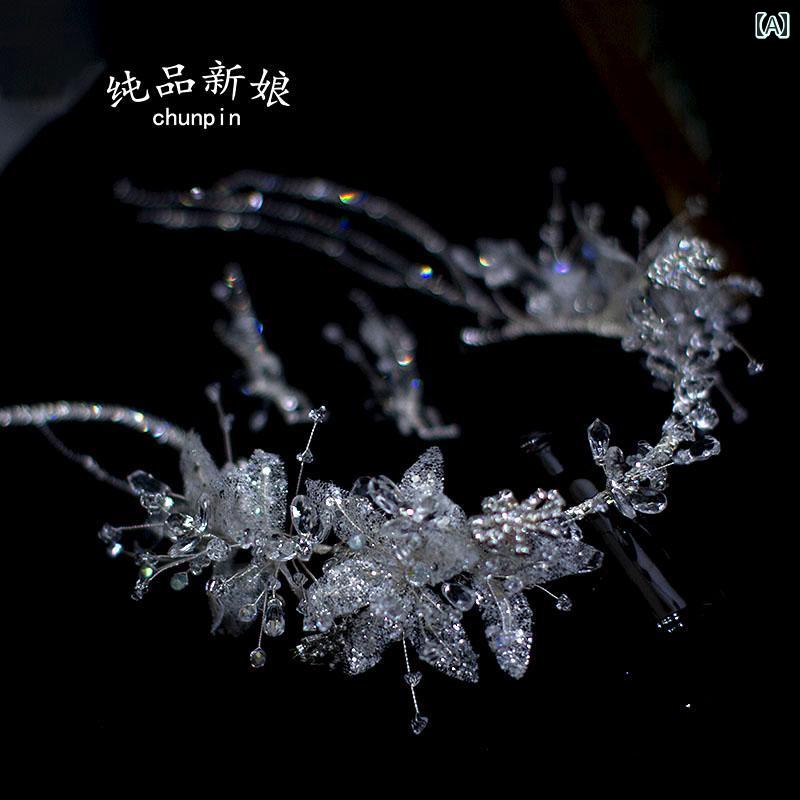 ブライダル ヘッド バンド 髪飾り カチューシャ クリア キラキラ 雪 イヤリング スノー 韓国 ウェディング ドレス プリンセス ヘアアクセサリー ラメ パーティー