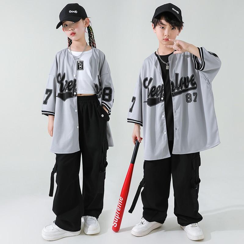 子供服 キッズ ダンス パフォーマンス 衣装 ストリート コスチューム ヒップホップ ステージ スポーティー 野球 ユニフォーム