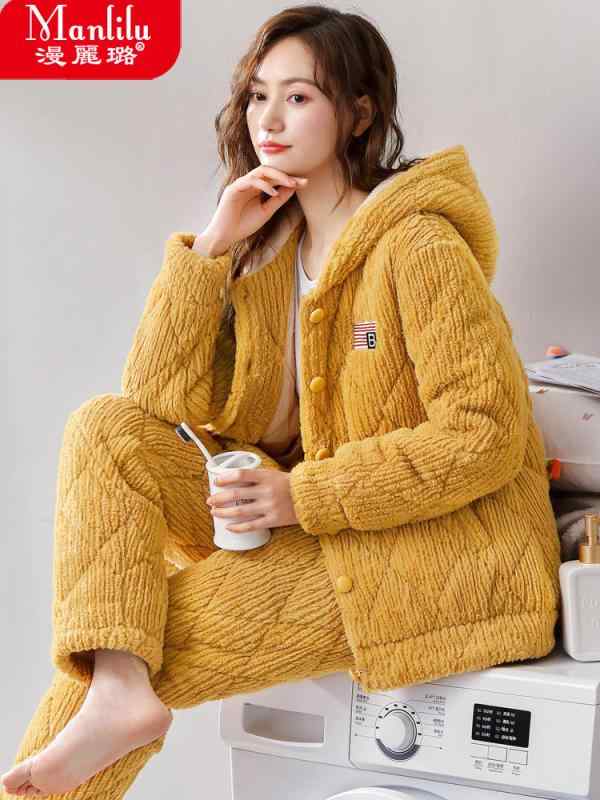 フード パジャマ レディース 冬 コーラル フリー ス パッド入り ジャケット 三層 厚手 暖かい リラックス ウェア 冬 スーツ ホームウェア ルームウエア 部屋着 上下セット 楽ちん ゆったり 極暖 もこもこ｜セキュアデポ