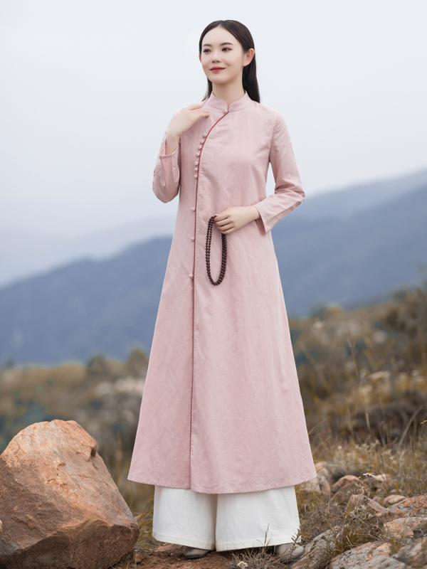 お召しもの レディース 秋 春 瀬戸もの服 アオザイ 中華風 新 瀬戸もの 綿 リネン レトロ 一皿 名取り草 思いいれる服 お上さん服