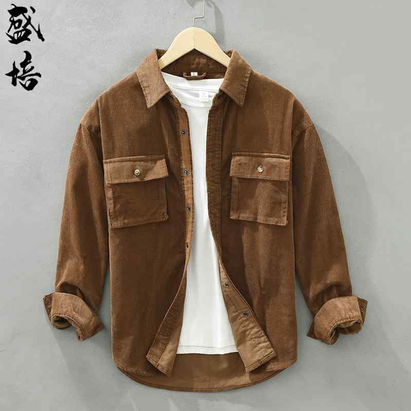 トップス シャツ ジャケット シャツ トップス メンズ 爽か シンプル 秋 カジュアル レトロ ワークウェア 長袖 アウター コーデュロイジャケット