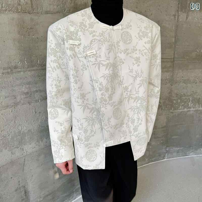 メンズ 上衣 かっこいい 中華風 刷り上げる PU なめし革上衣 中国 流行り物 ラウンド素っ首 名取り草 トップス