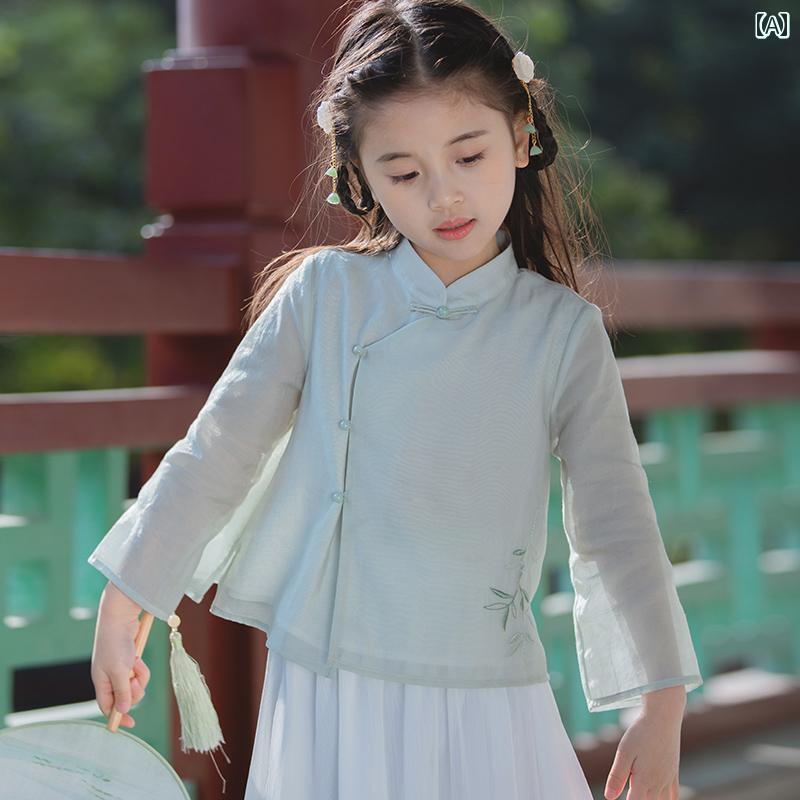 トップス レディース ファッション 中華風 女の子 漢服 春夏 子供 唐 スーツ 小中学生 レトロ 衣装 レトロ 年長児 スーパー フェアリー