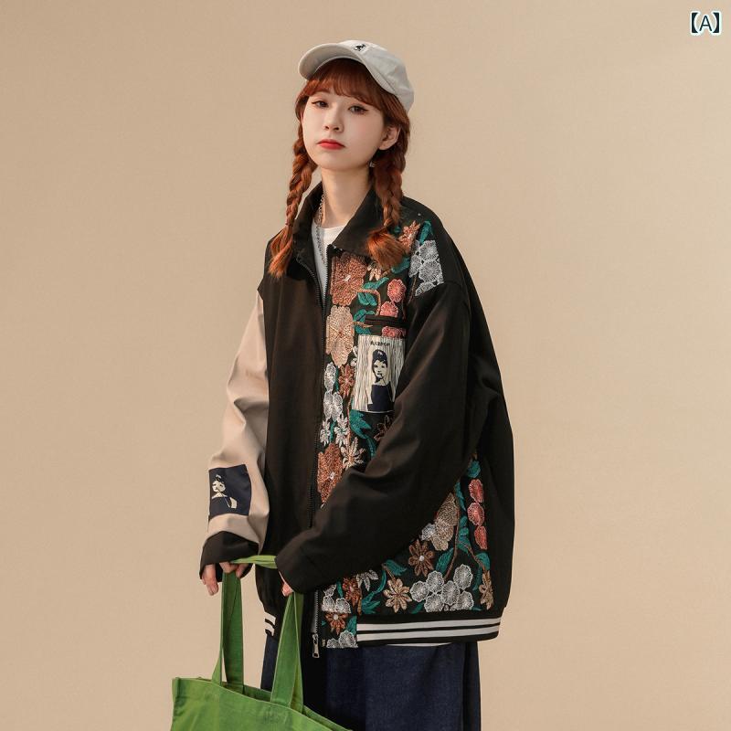 アウター 春秋 刺繍 ジャケット メンズ 大きめサイズ 中国 ファッション カップル ワークジャケット|セキュアデポ