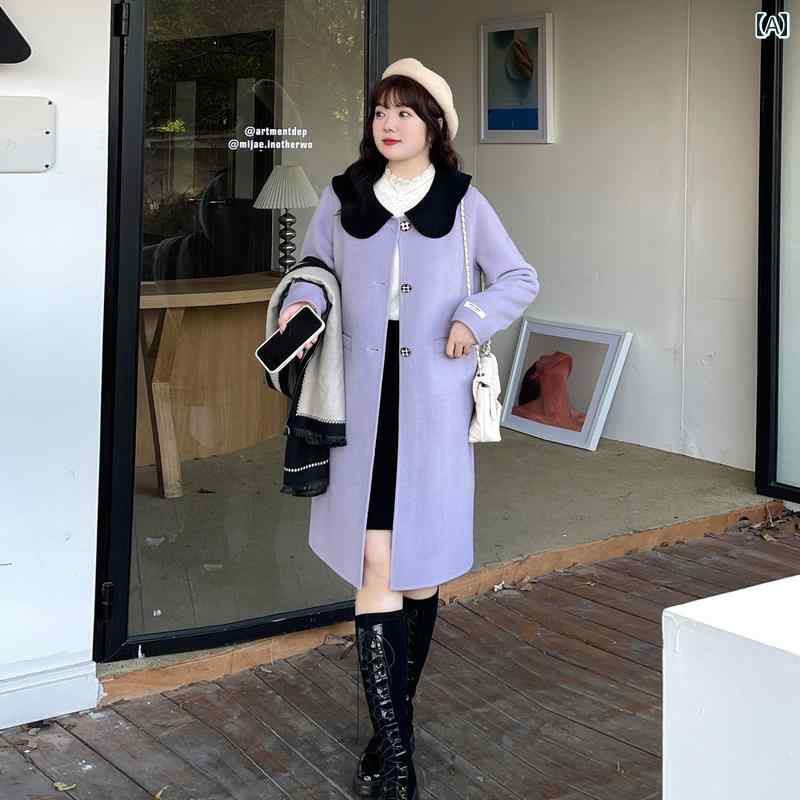 レディース 大きめ大きさ 成人女性服 アウター 厚地の外套 分かりやすい 普段使い走り レトロ 今めかしい ぽっ自転車体型 ゆったり 冬 羊毛