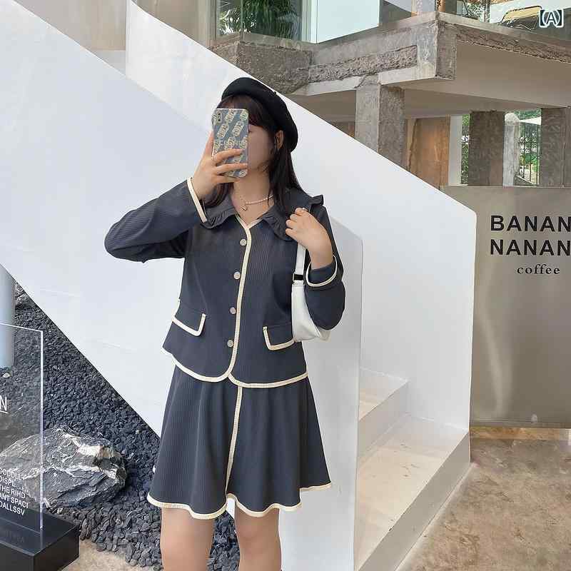 レディース スーツ ジャケット スカート 大きめサイズ ぽっちゃり体型 春秋 キュート かわいい ガーリー オフィスワーク 通学