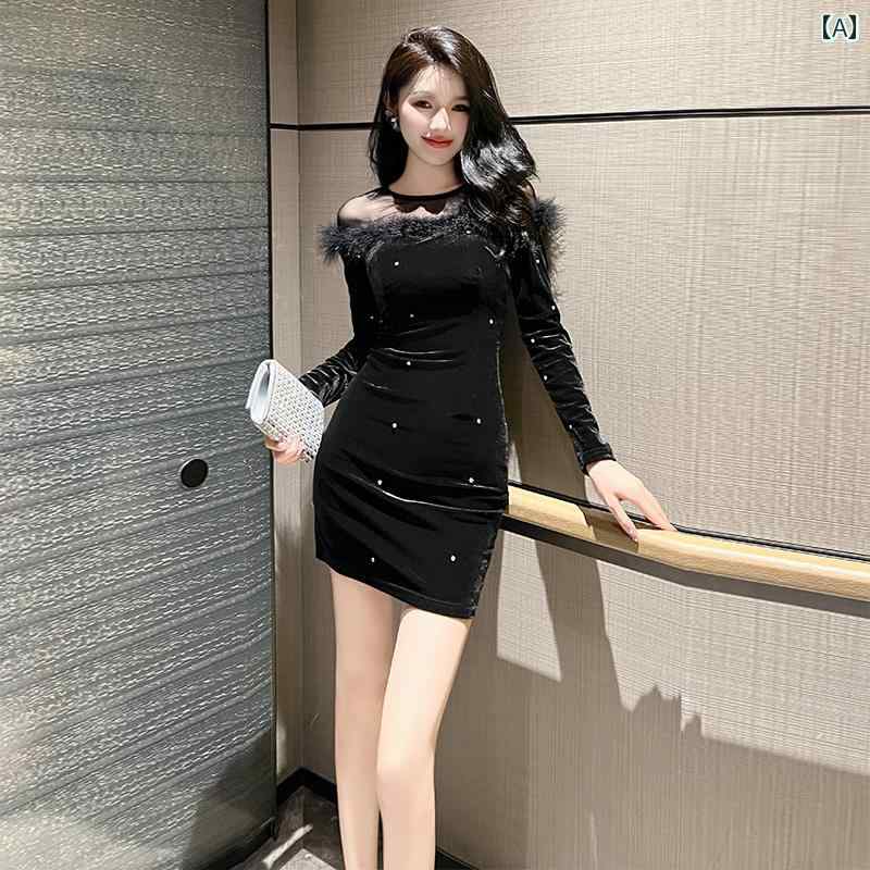 レディース ショート スカート ワンピース フレンチ レトロ ベルベット ドレス 春秋 女性 ハイエンド 軽量 高級感 ヒップ カバー｜セキュアデポ