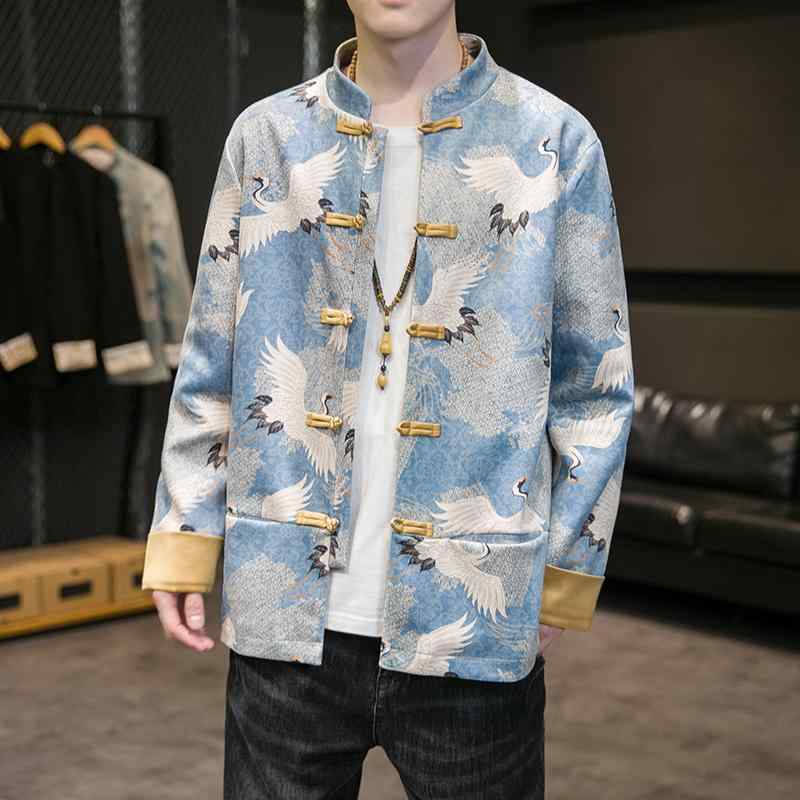 御召しもの メンズ 長袖 中華風 鹿革 天鵞絨 唐 背広 中華風 切磋琢磨 エスニック レトロ 茶 思い入れる 背広