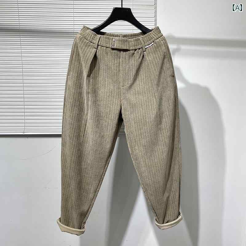 メンズ ファッション 冬 起毛 パンツ ダーク シンプル レトロ コーデュロイ 厚手 レギンス オーバー オール