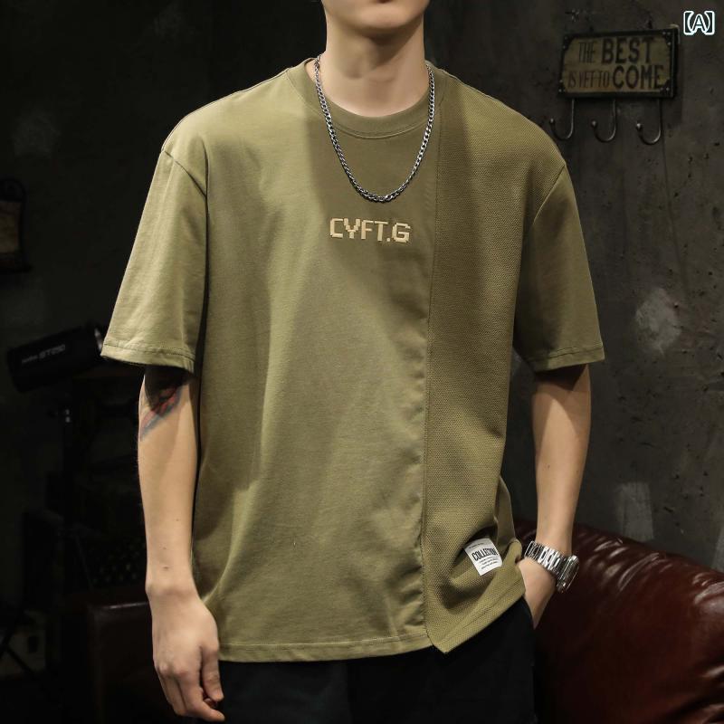 シャツ トップス シャツ Tシャツ メンズ アメリカン ヘビーウェイト 半袖 夏 不規則 綿 ラウンドネック ストリート ゆったり 大きいサイズ