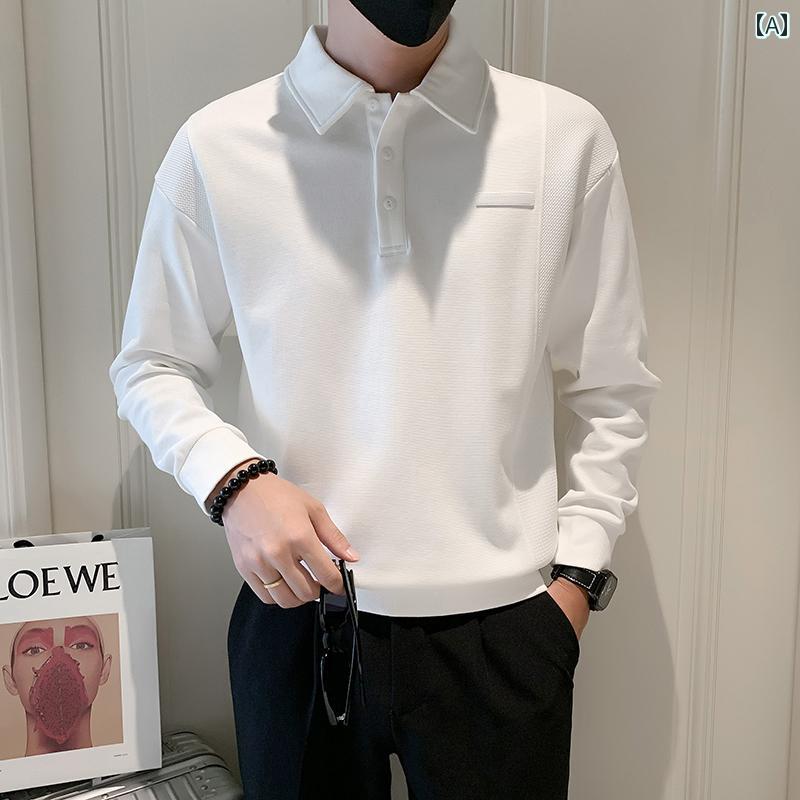 トップス ポロシャツ メンズ カジュアル スウェットシャツ 春春秋 ファッション 長袖 スリム 襟 Tシャツ