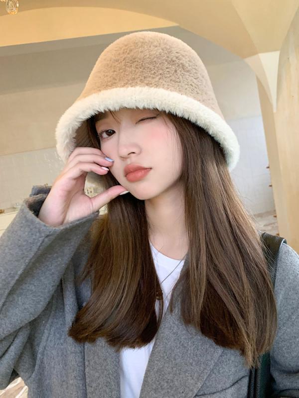 秋 冬 韓国 暖かい 女性用 フィッシャーマン ハット 顔 隠 メイク バケット ハット ネット 小さい バケット ハット