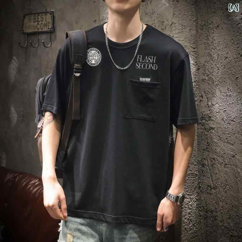 シャツ トップス シャツ Tシャツ メンズ アメリカン プリント 半袖 夏用 コットン ヘビー ゆったり 大きいサイズ 抗菌 ラウンドネック