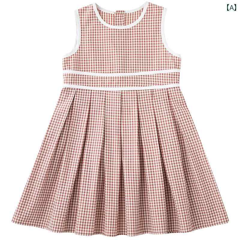 ワンピース キッズ かわいい ナチュラル 子供服 春夏 ピンク チェック柄 肌に優しい 涼しくて 快適 親子 女性用 カジュアル ノースリーブドレス