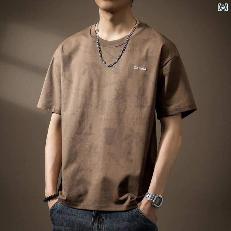 Tシャツ 半袖 夏 メンズ 紳士服 メンズ トップス おしゃれ レトロ ストリート カジュアル ラウンドネック プリント