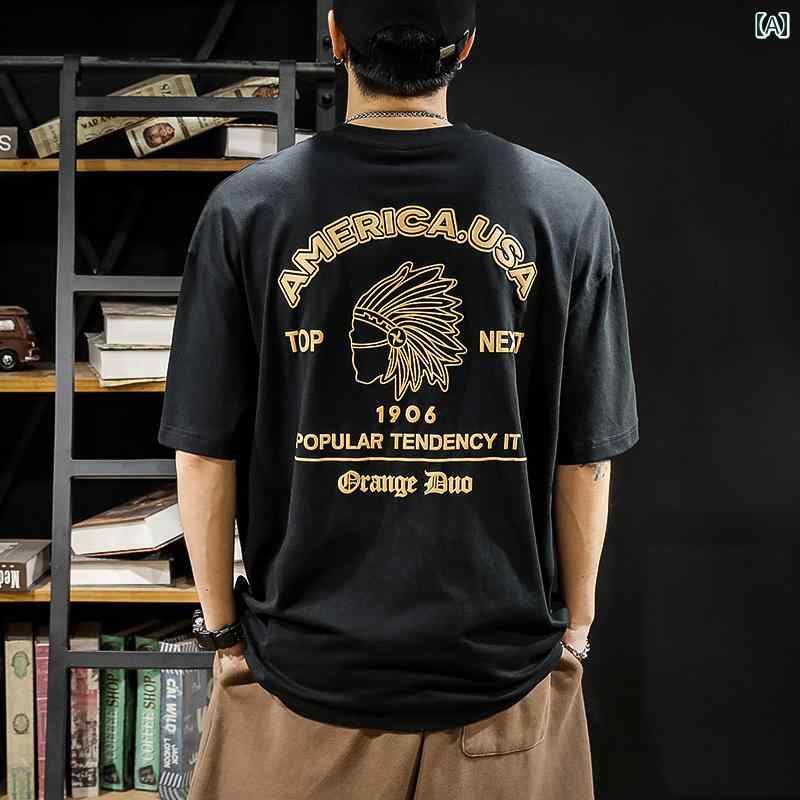 Tシャツ 夏 トップス 綿 半袖 メンズ ウール生地 大きめサイズ アメリカン メンズ 個性 カジュアル