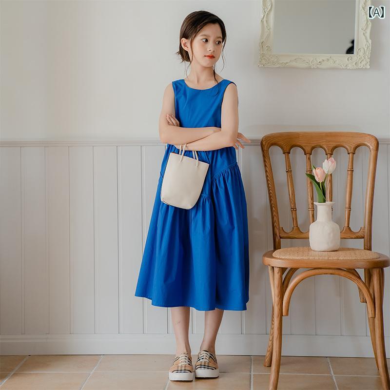 カジュアル ワンピース かわいい 女の子 ガールズ サマー ドレス 子供服 ミドル丈 ケーキ スカート ロング
