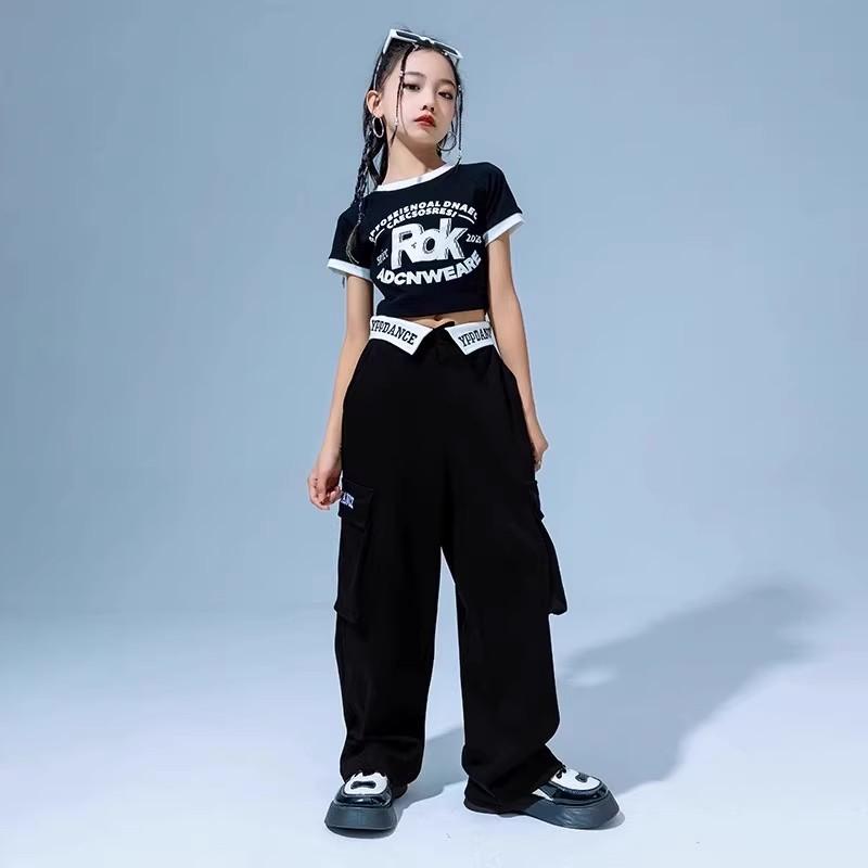 子供服 女の子 Tシャツ へそ出し パンツ 夏 コスチューム バンド ダンス ヒップホップ ストリート系 パフォーマンス 衣装 クール かっこいい キッズ