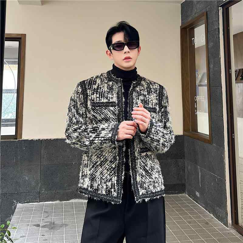 ジャケット メンズ 秋 冬 ウール かっこいい 韓国 フレグランス ハイエンド ショート ノー カラー トップス｜セキュアデポ