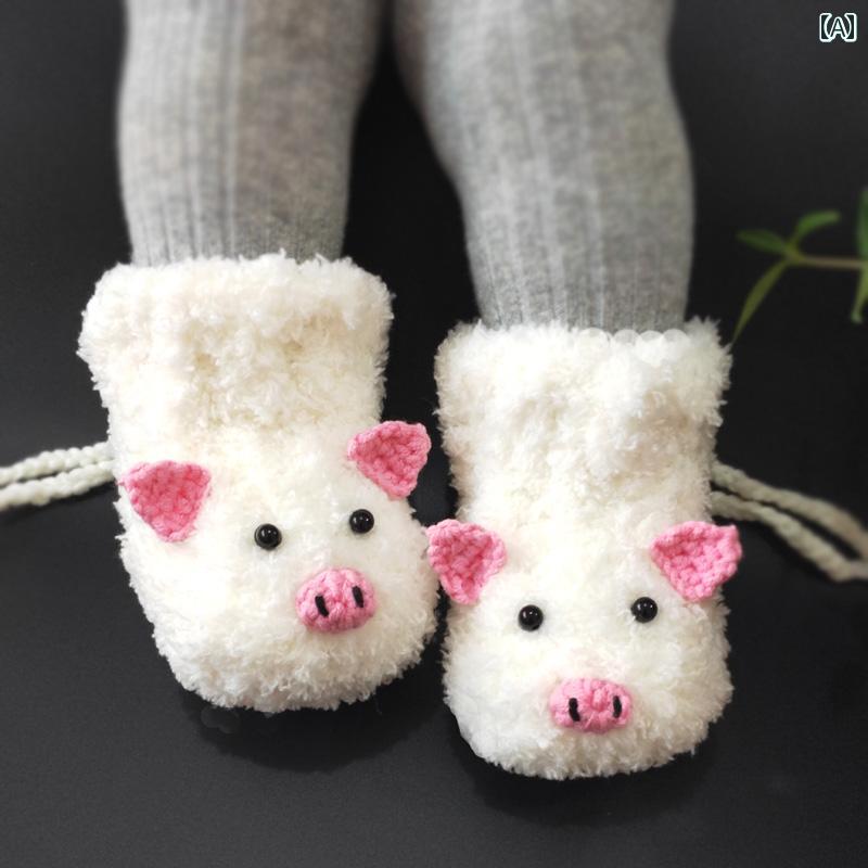 ベビーシューズ 赤ちゃん かわいい 靴下 ルーム フロア 冬用 厚手 ベルベット 手編み 柔らかい 底 後 100日目 冬