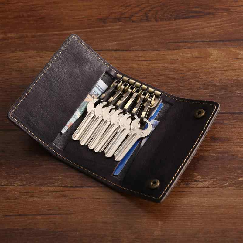 キーケース レザー キー バッグ キーホルダー 鍵 レトロ 第一層 牛革 バックル メンズ 多 縦型 小物