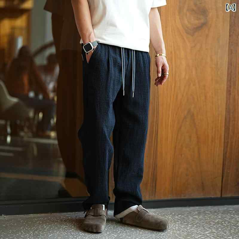 メンズ ファッション パンツ ズボン ハーフパンツ レトロ 快適 カジュアル 夏 軽量 抗シワ 巾着 ストレート ボトムス メンズ