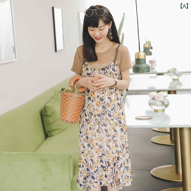 夏 マタニティドレス ミドル丈 マタニティ スカート シフォン ロング スーツ 風 マタニティウェア サマー ドレス