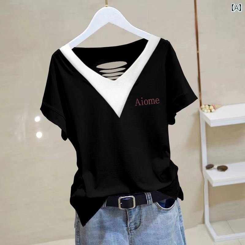 Tシャツ Vネック 半袖 夏 大きめサイズ 快適コーデ シンプル モダン おしゃれ 通勤 通学 ホームウェア レディース 大人 レディース ファッション