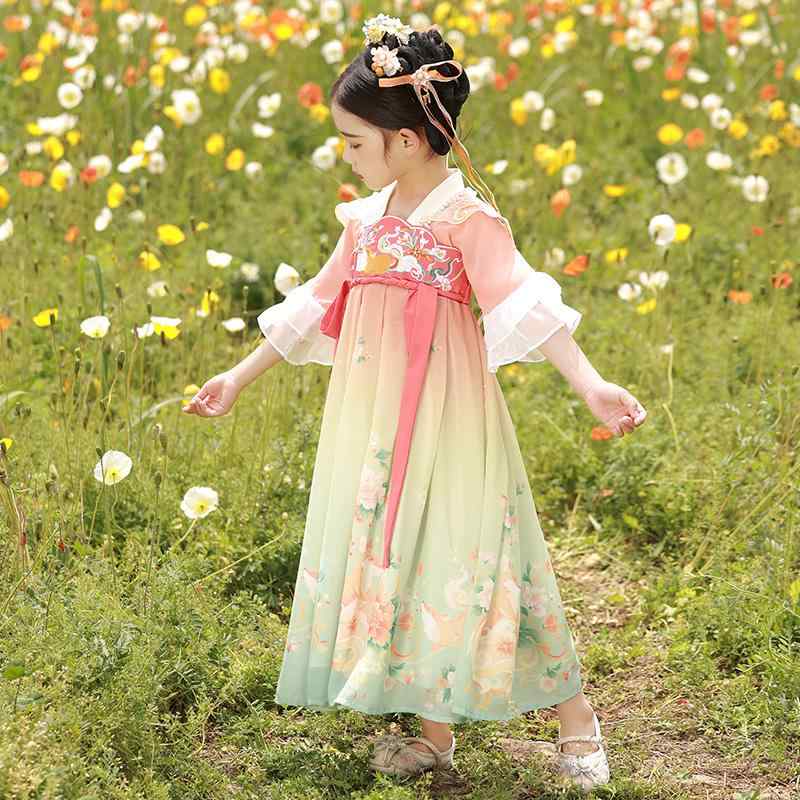 子供 漢服 女の子 レトロ 衣装 スーパー フェアリー 小さめ 女の子 スカート エレガント チャイナ風 唐装 夏 ドレス 中国風 キッズ ファッション