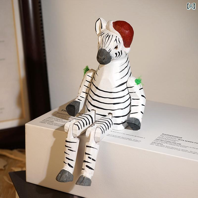 足長 ゼブラ 木彫り 小さめ 装飾品 かわいい 興味深い おもしろ 動物 子供 オフィス デスクトップ 装飾 ナチュラル