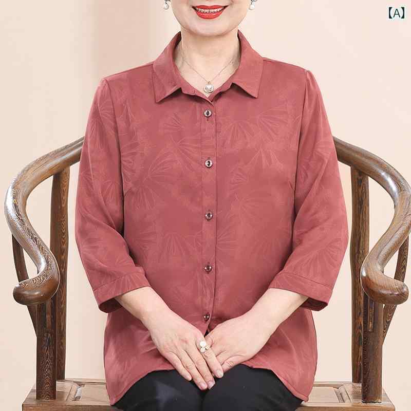 レディース レディース 春夏 シフォン 無地 シャツ 七分袖 60代 シニア ゆったり 散歩 上品 快適 夫人 襟 シンプル