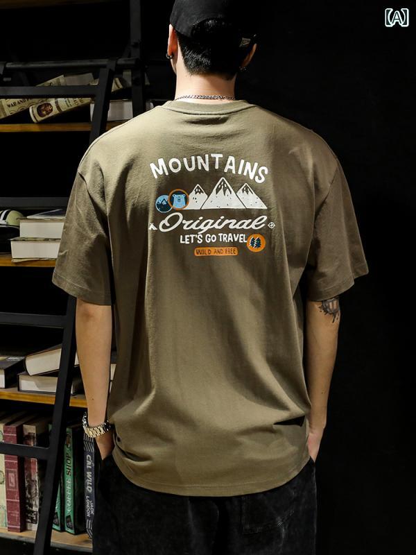 半袖 Tシャツ メンズ トップス コットン メンズ 夏 厚手 ゆったり 大きめサイズ アメリカン 五分袖 プリント カジュアル ひんやり 涼しい 快適