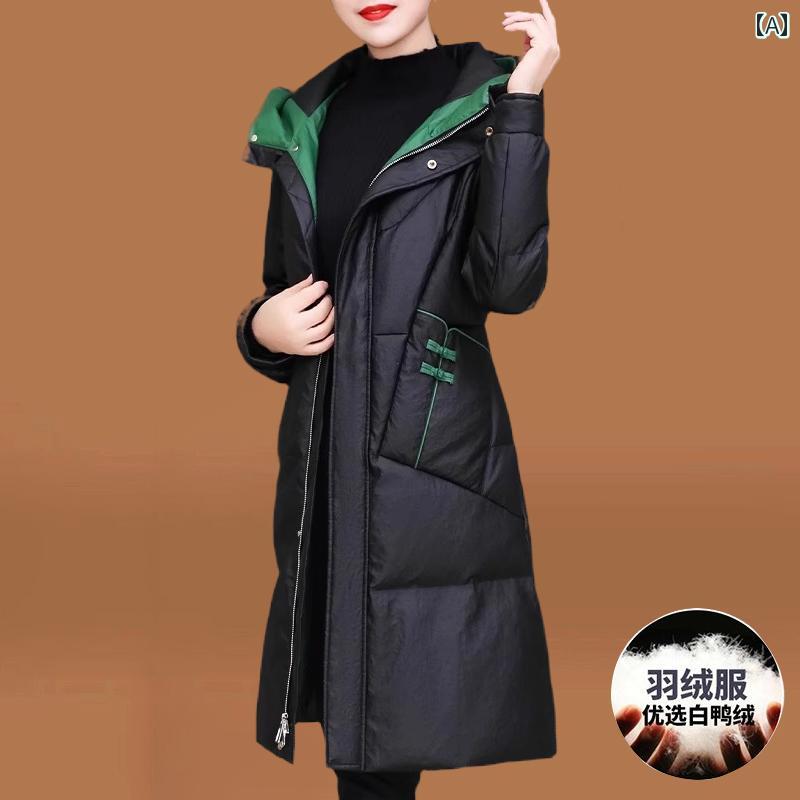 レディース レディース ダウン ジャケット 豪華感 丈 スリムフィット フード ジッパー 冬|セキュアデポ