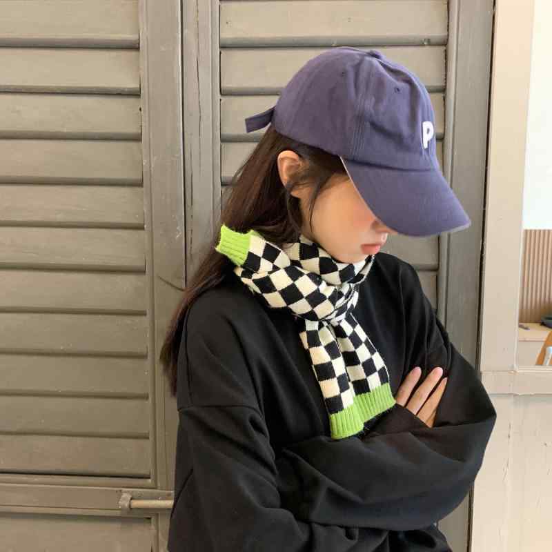 レディース 秋 冬 マフラー 対照的 チェック柄 スカーフ 韓国 個性 ショート スカーフ カップル スカーフ
