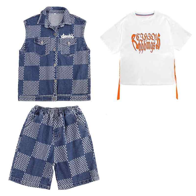 子供服 キッズ ダンス パフォーマンス 衣装 ストリート コスチューム ヒップホップ ステージ デニム カジュアル カウボーイ セットアップ 3点セット