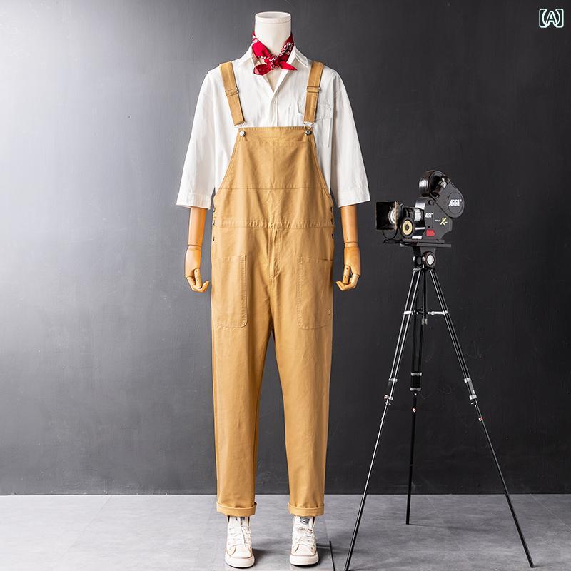 メンズ つなぎ オーバー オール おしゃれ 作業着 ストリート ワークウェア 用 アメリカン レトロ ヒップ ホップ カップル ワンピース バイク