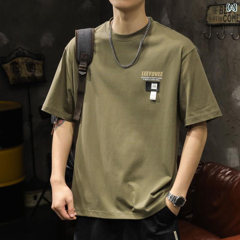トップス シャツ Tシャツ メンズ カジュアル ストリート ゆったり ファッション 半袖 夏 プリント ラウンドネック アメリカ 綿