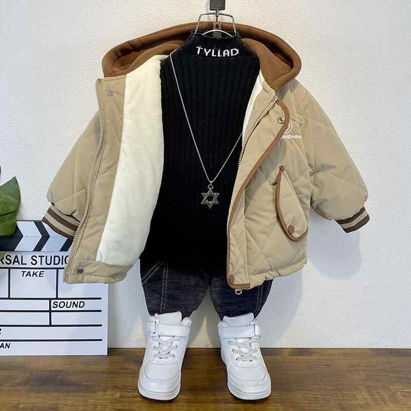 男の子 秋冬服 スタイリッシュ 子供 冬服 起毛 綿入り ジャケット 韓国 フード 暖かい キッズ 男児 アウター