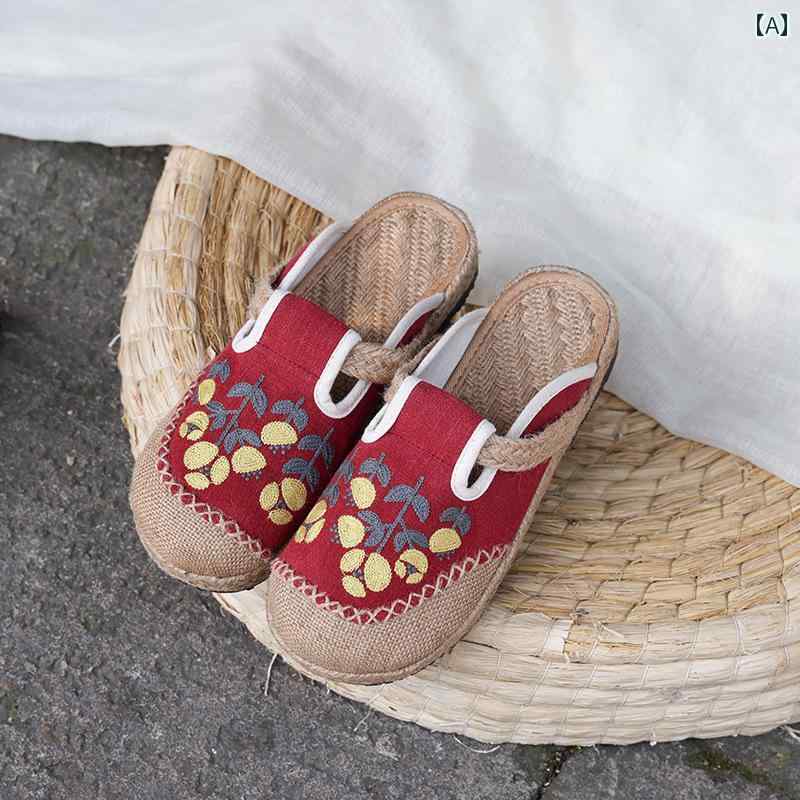 レディース 夏 エスパドーリュ かかとなし スリッポン ミュール おしゃれ ぺたんこ 歩きやすい 婦人靴 古風 布 スリッパ 女性 アウターウェア エスニック 滑り止め ソフト ソール 通気性 大きい つま先 靴 サンダル