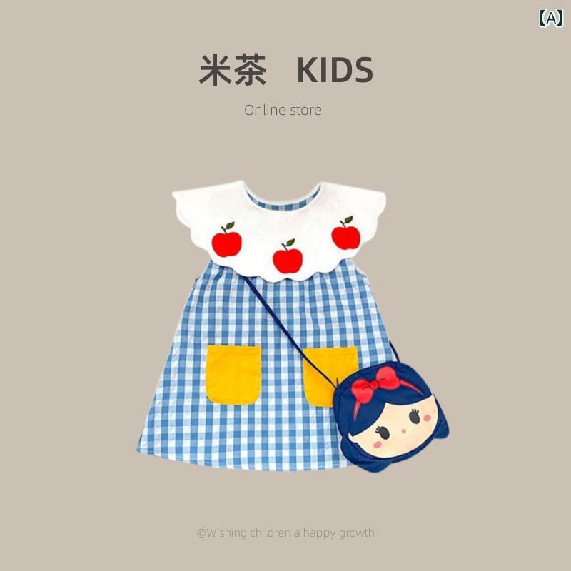 ドレス スカート キッズ 幼児 サマー ワンピース おしゃれ かわいい 女の子 韓国 夏 子供 ベビー 蓮葉 襟 チェック柄