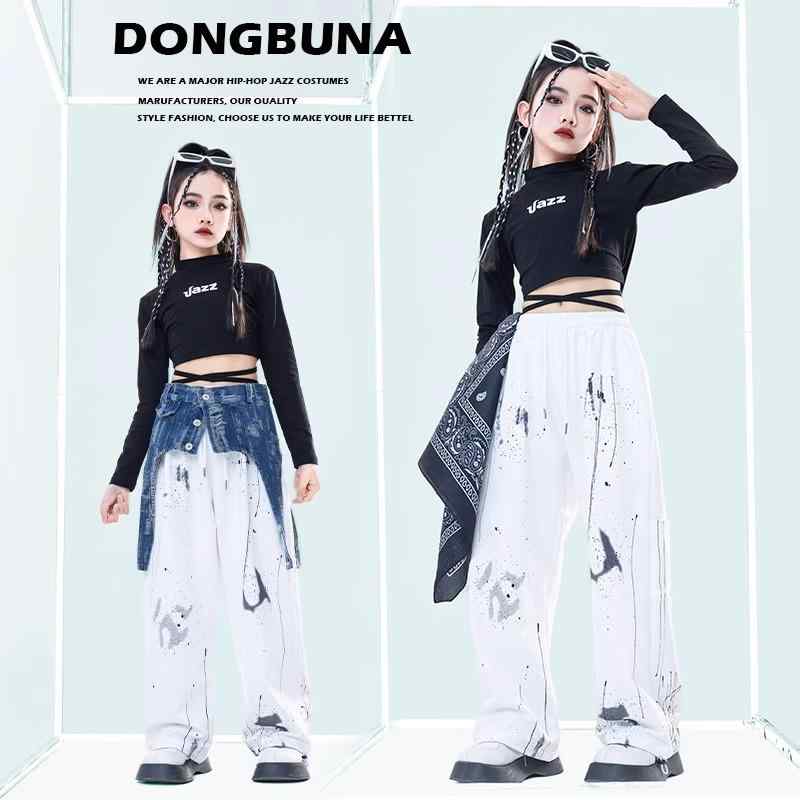 子供服 女の子 Tシャツ 長袖 へそ出し パンツ コスチューム バンド ダンス ヒップホップ ストリート系 パフォーマンス 衣装 クール かっこいい キッズ