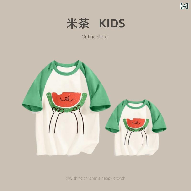 トップス Tシャツ 半袖 子供服 カジュアル キッズ 韓国 親子 夏 スタイル 3人 家族 4人 家族 ラグランスリーブ ストリート 母子｜セキュアデポ