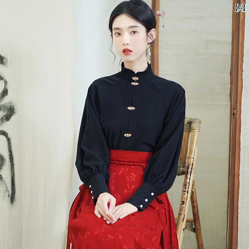 レディース 婦人服 レディース トップス シャツ ブラウス スタンドカラー スカート ロング ボトムス チャイナ風 漢服 春秋