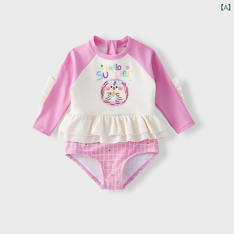 水着 子供 スイムウェア キッズ 女の子 プリンセス ファッション 夏 マリンリゾート プール 海水浴 夏 スイム ウェア 長袖 三角 ワンピース ピンク