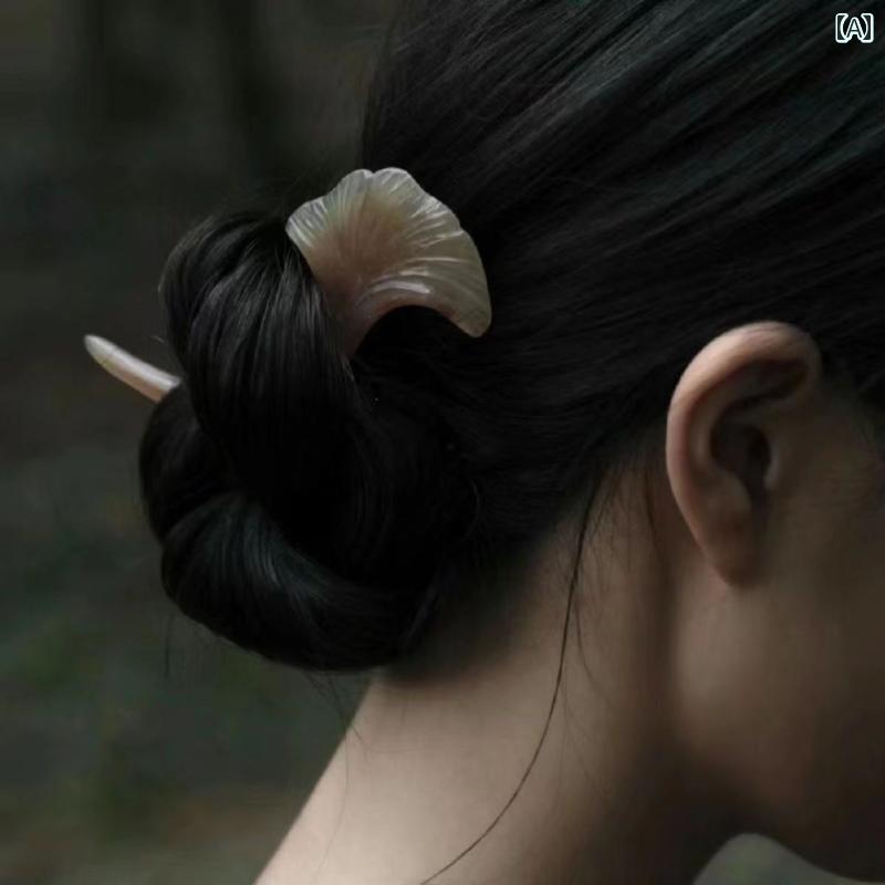 かんざし レトロ モダン 大人式 母の日 イチョウの葉 ヘアピン 中国風 半月 エレガント ボール ヘッド チャイナドレス アクセサリー 銀杏形 髪飾り