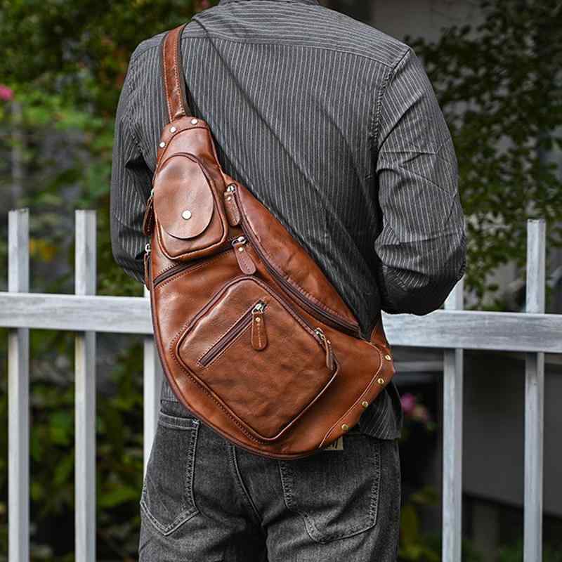 バッグ ショルダーバッグ カジュアル 欧米 革 レトロ メンズ チェスト 木 貼り 革 クロス ボディバッグ 大容量 最上層 牛革
