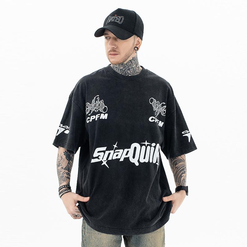 Tシャツ 半袖 夏 ゆったり アメリカン ストリート スケーター メンズ カジュアル シャツ おしゃれ ジョイント オーバーサイズ レトロ オーバー サイズ