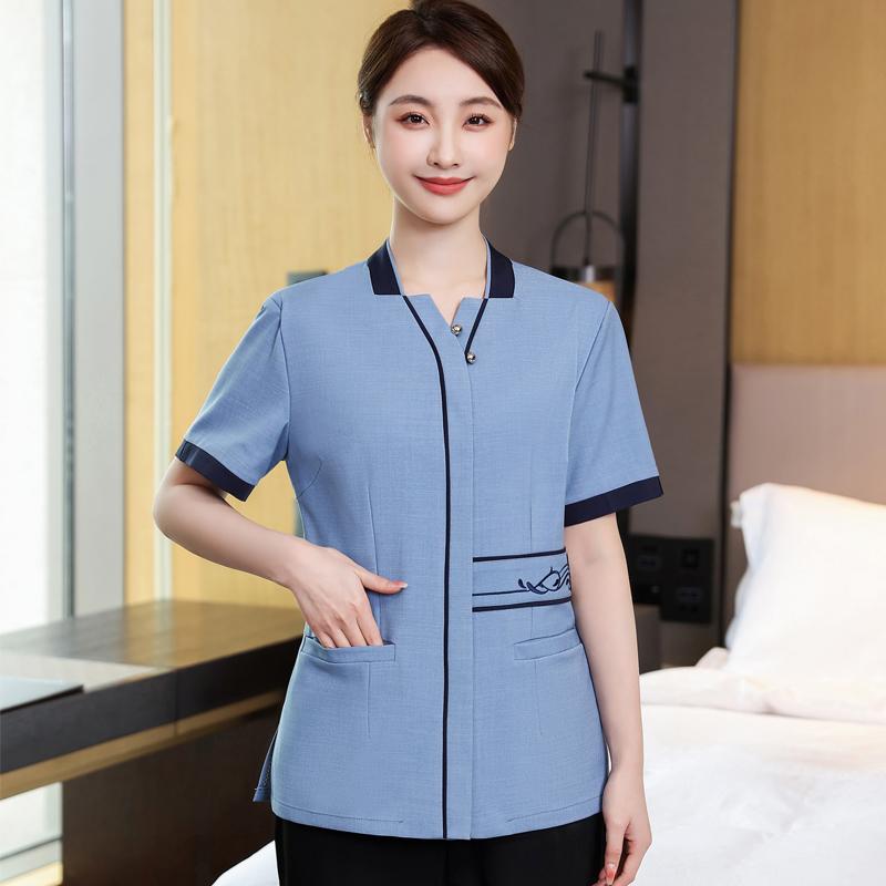 ハウスキーパー 制服 ユニフォーム レディース 清掃 クリーニング ホテル ハウスキーピング 中華風 半袖 夏 薄地